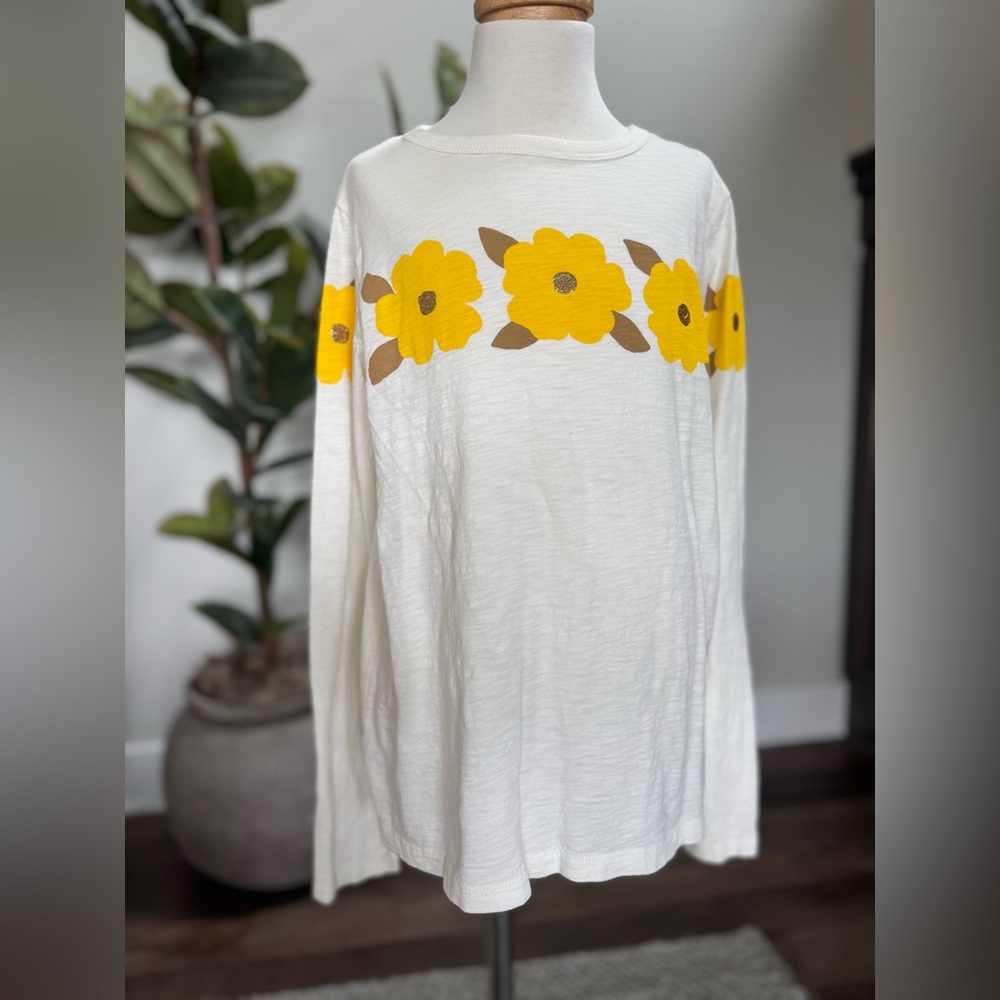 Crewcuts White Tee with Yellow Floral Accent Girls Large 10-11